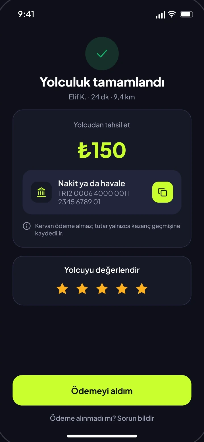 Ücreti tahsil et ekranı