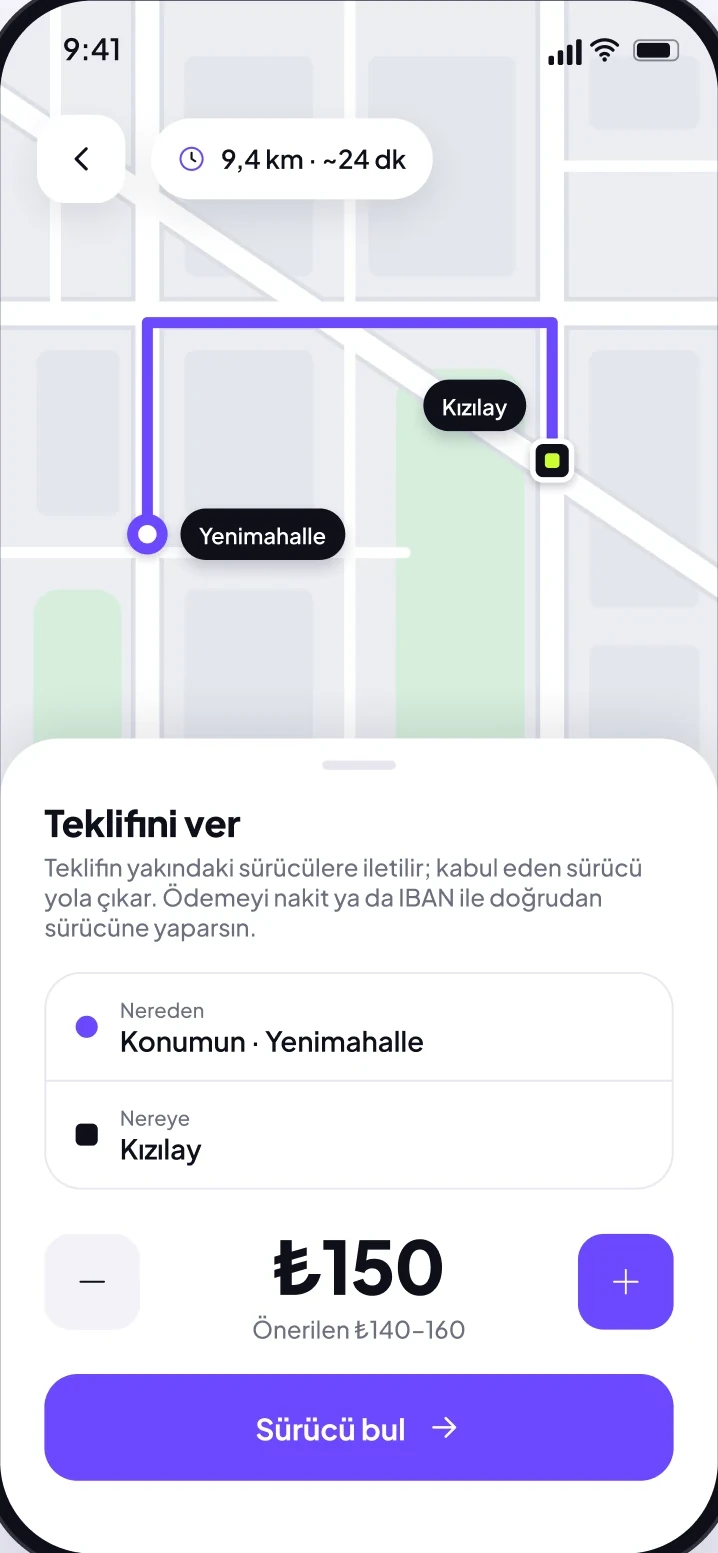 Kervan yolcu uygulaması: teklifini ver ekranı
